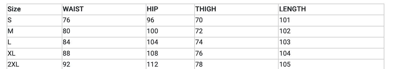 Size chart
