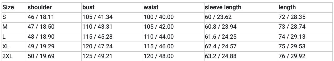 Size chart