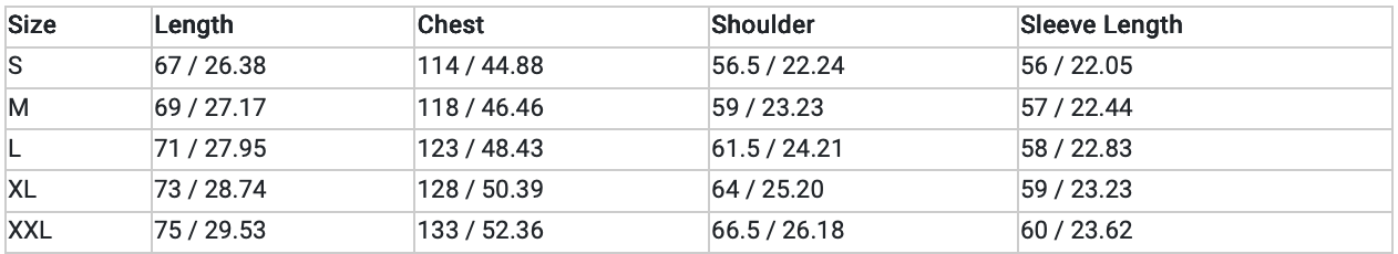 Size chart