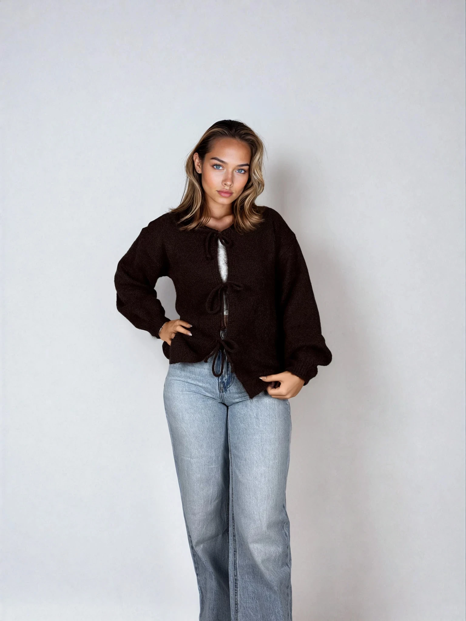 Oversized Cardigan mit Bindedetails